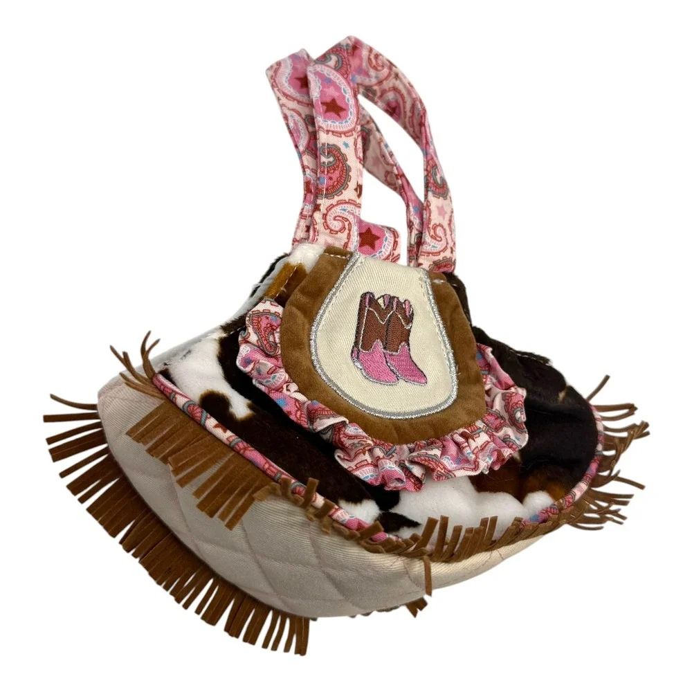 Douglas Sassy Pet Saks Cow Print Fringe Pink Cowboy Boot Plush Carrier Bag
